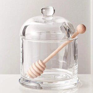 Crate & Barrel Swarm Honey Pot Glass Honey Pot w/ Honey Dipper New in Box